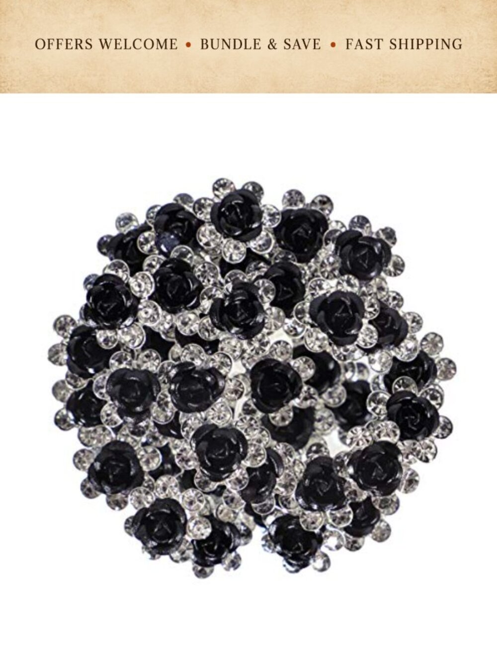 Rhinestone Flower U-Shaped Hair Pins 40 Pc Bridal Wedding Accessories